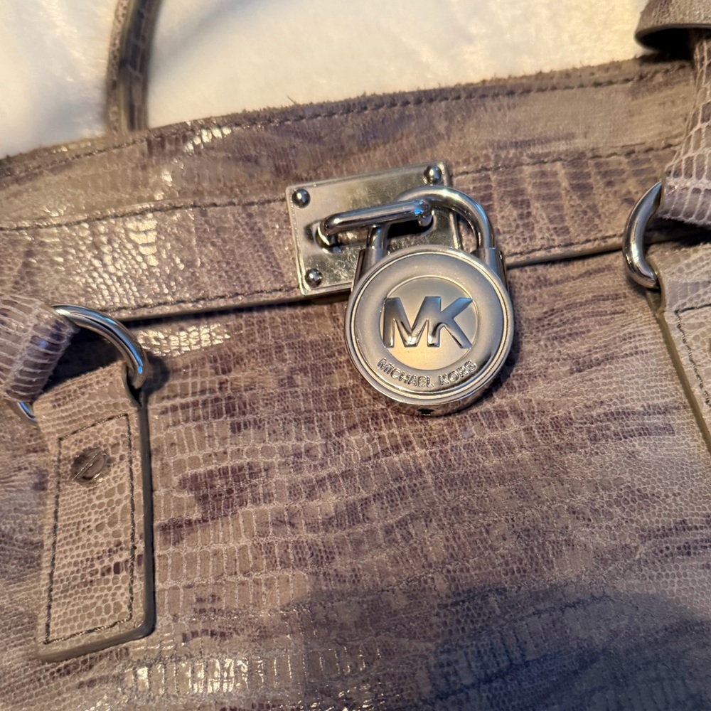 Michael Kors Silver Crocodile-Embossed Satchel - Picture 4 of 10